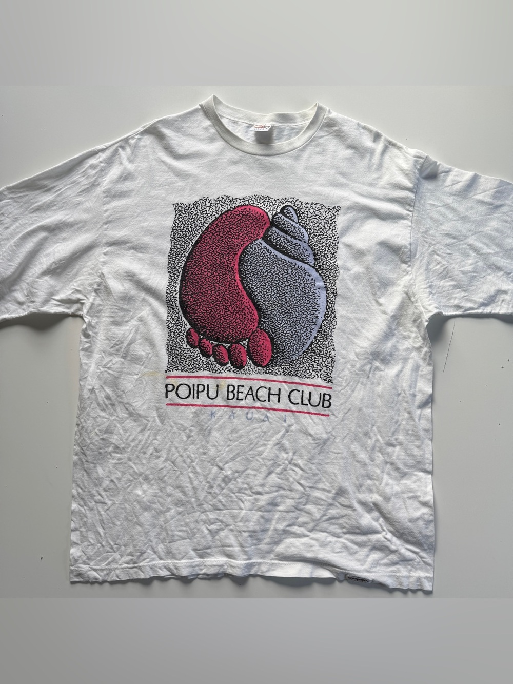 Vtg 90s Crazy Shirts Poipu Beach Club Kauai Hawaii Vacation Travel White XXL
